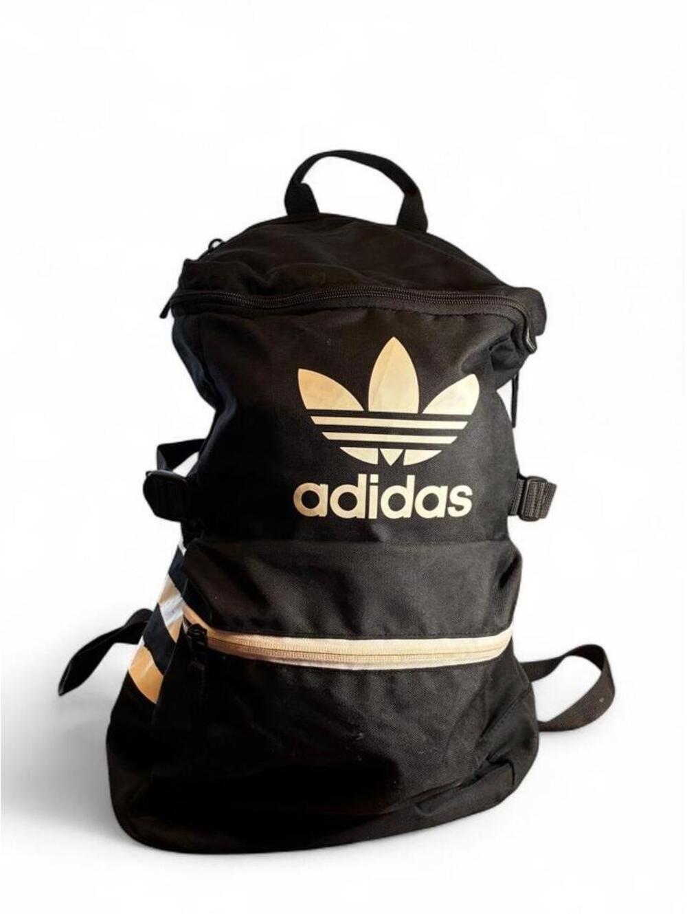 New Adidas Large Black Backpack with White Stripes and Logo – Sporty and Durable